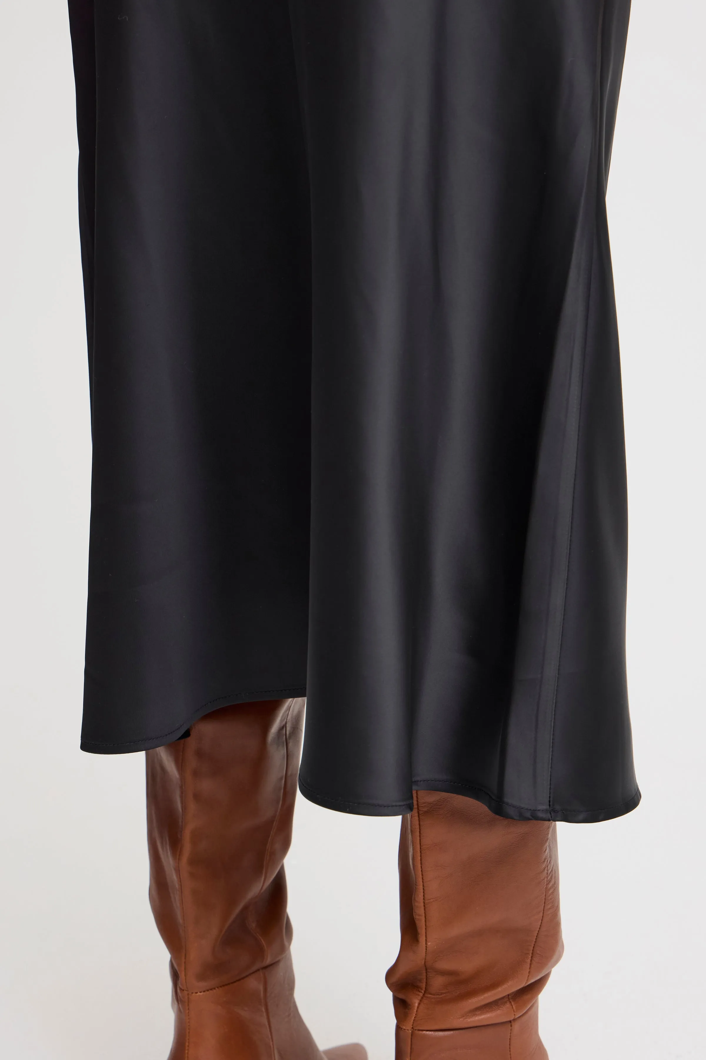 Fransa Black Satin Bias cut midi skirt 20614112