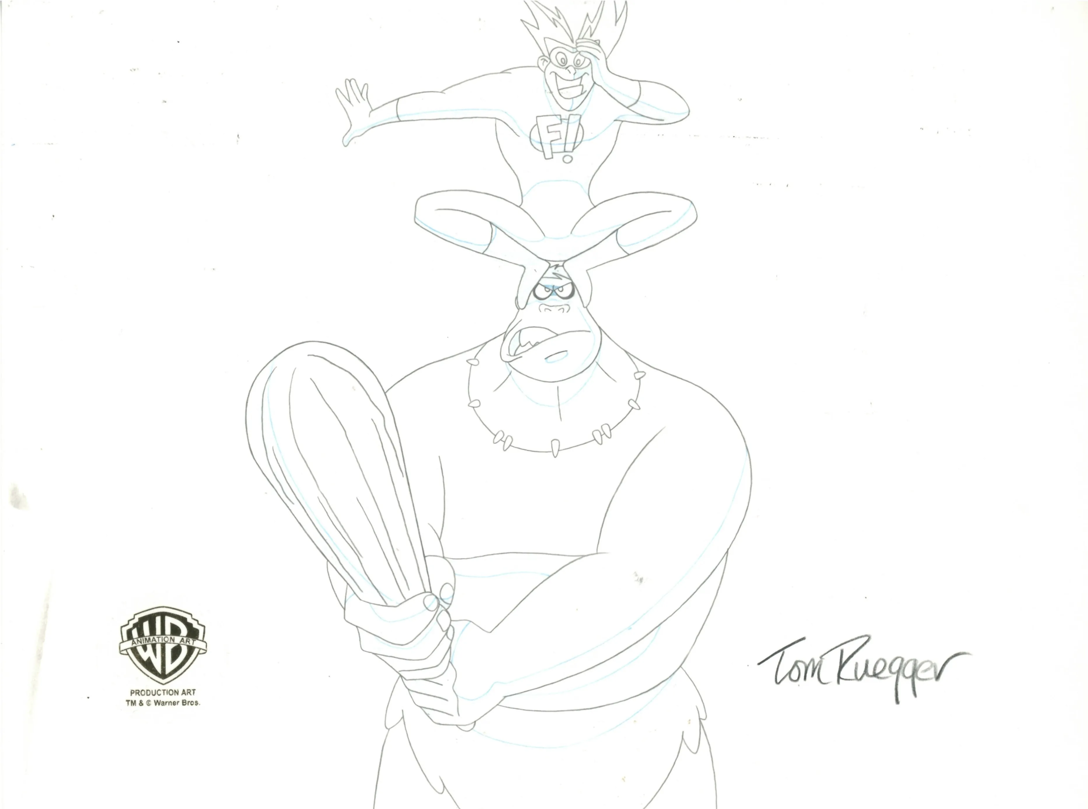 Freakazoid Original Production Drawing Signed by Tom Ruegger: Freakazoid, Cave Guy