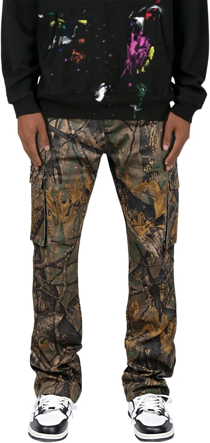 GINGTTO Men's Casual Cargo Pants Elastic Waist Camo Pants Hiking Joggers