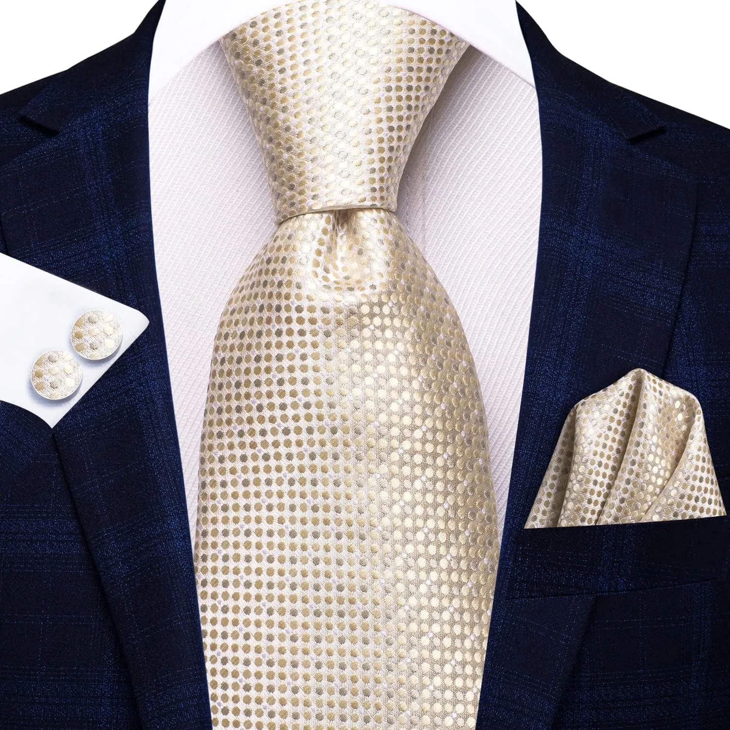 Hi-Tie Mens 70 inches Tie Set Extra Long Necktie With Cufflinks Handkerchief For Big and Tall Men Business Wedding