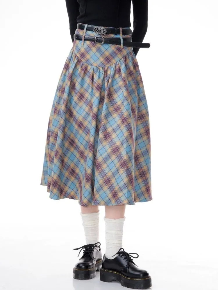 High waist plaid pleated half-body skirt【s0000006159】