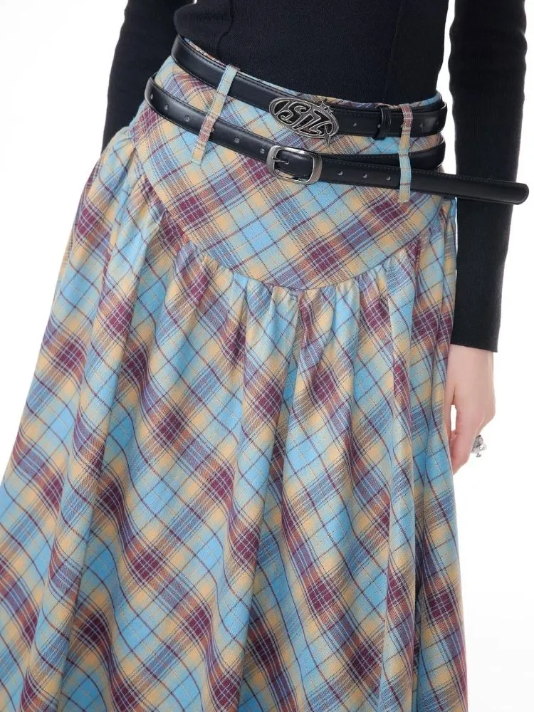 High waist plaid pleated half-body skirt【s0000006159】