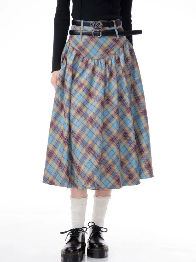 High waist plaid pleated half-body skirt【s0000006159】