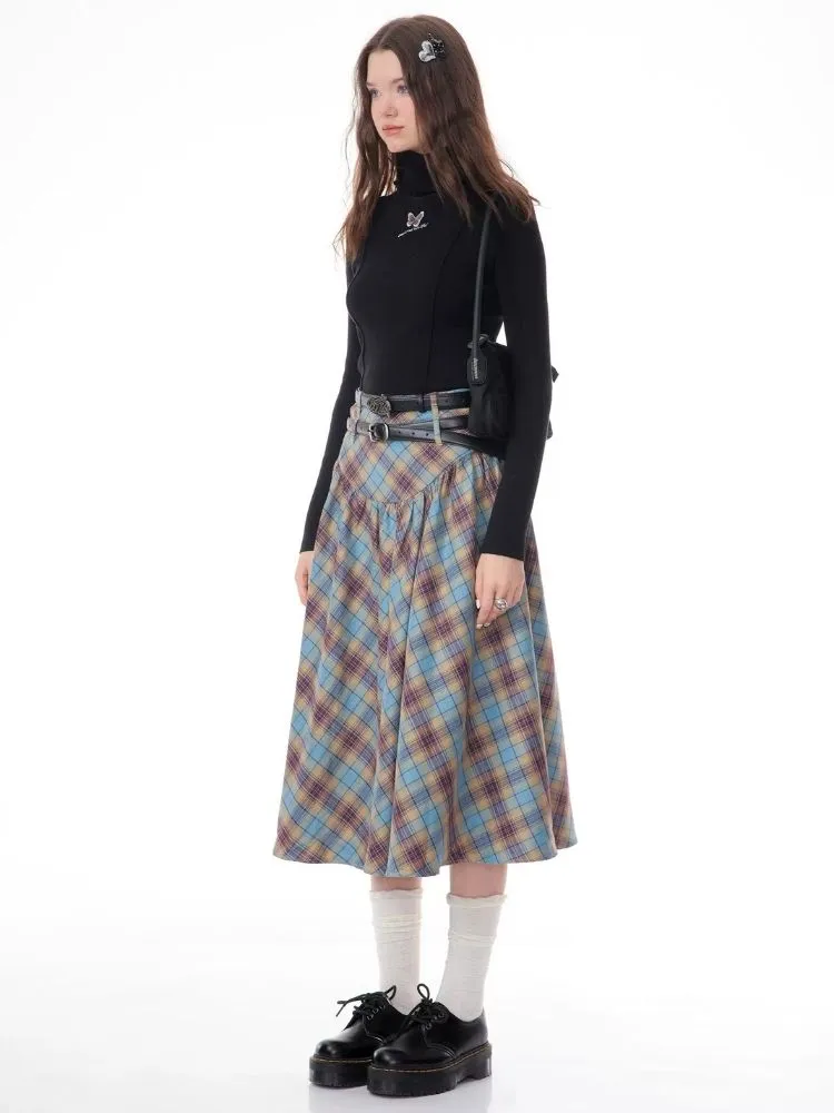 High waist plaid pleated half-body skirt【s0000006159】