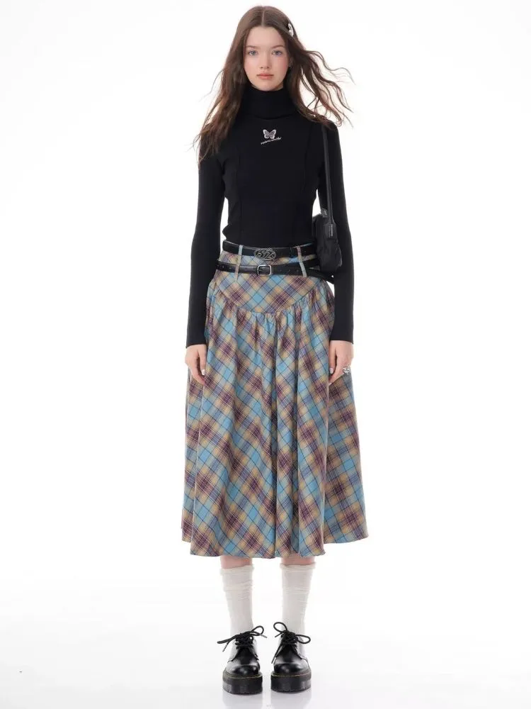 High waist plaid pleated half-body skirt【s0000006159】