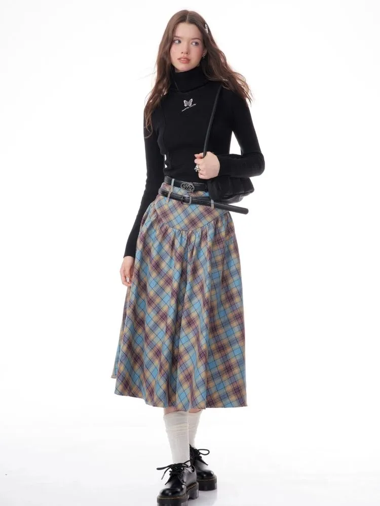 High waist plaid pleated half-body skirt【s0000006159】