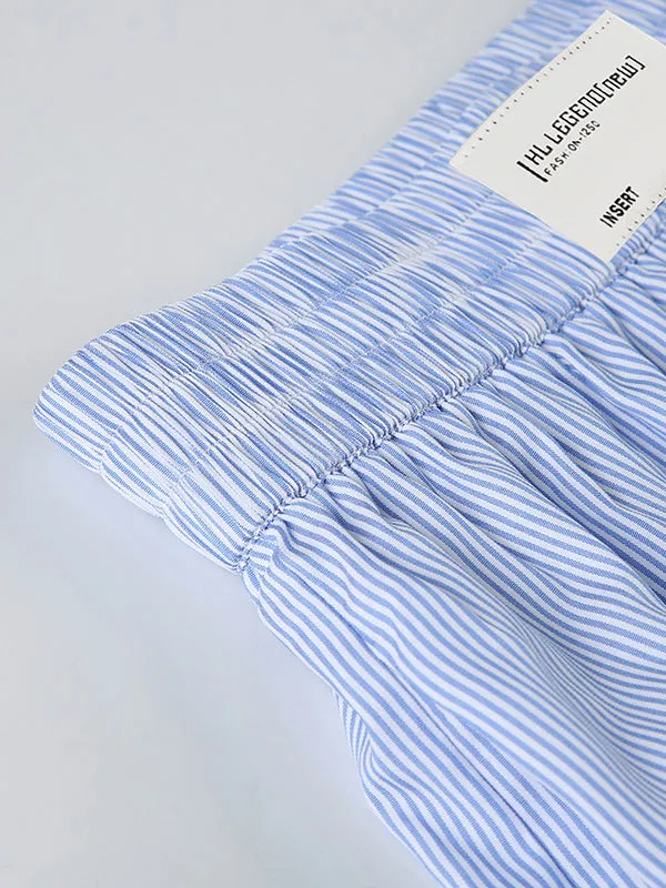 High Waisted Loose Elasticity Split-Joint Striped Pants Trousers