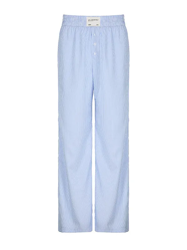 High Waisted Loose Elasticity Split-Joint Striped Pants Trousers