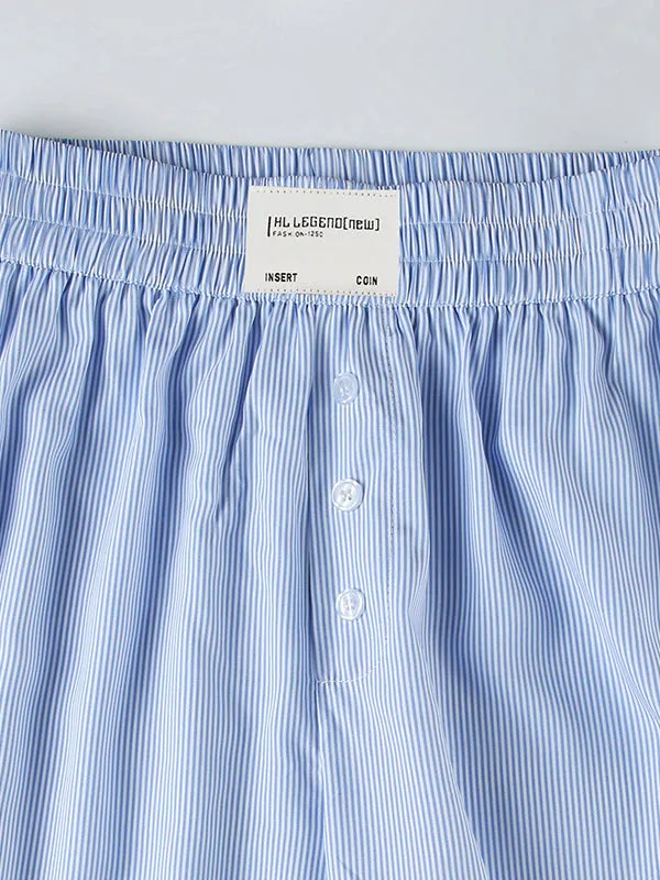 High Waisted Loose Elasticity Split-Joint Striped Pants Trousers