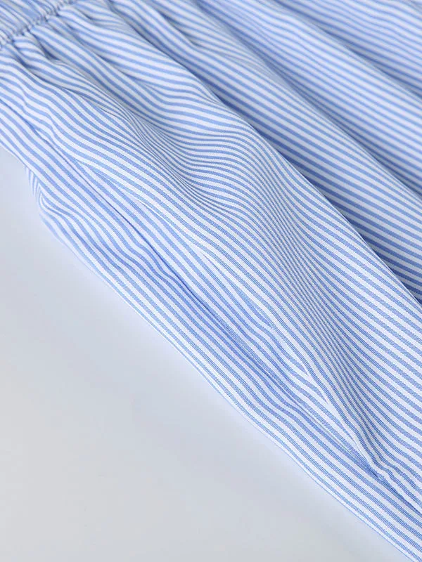 High Waisted Loose Elasticity Split-Joint Striped Pants Trousers