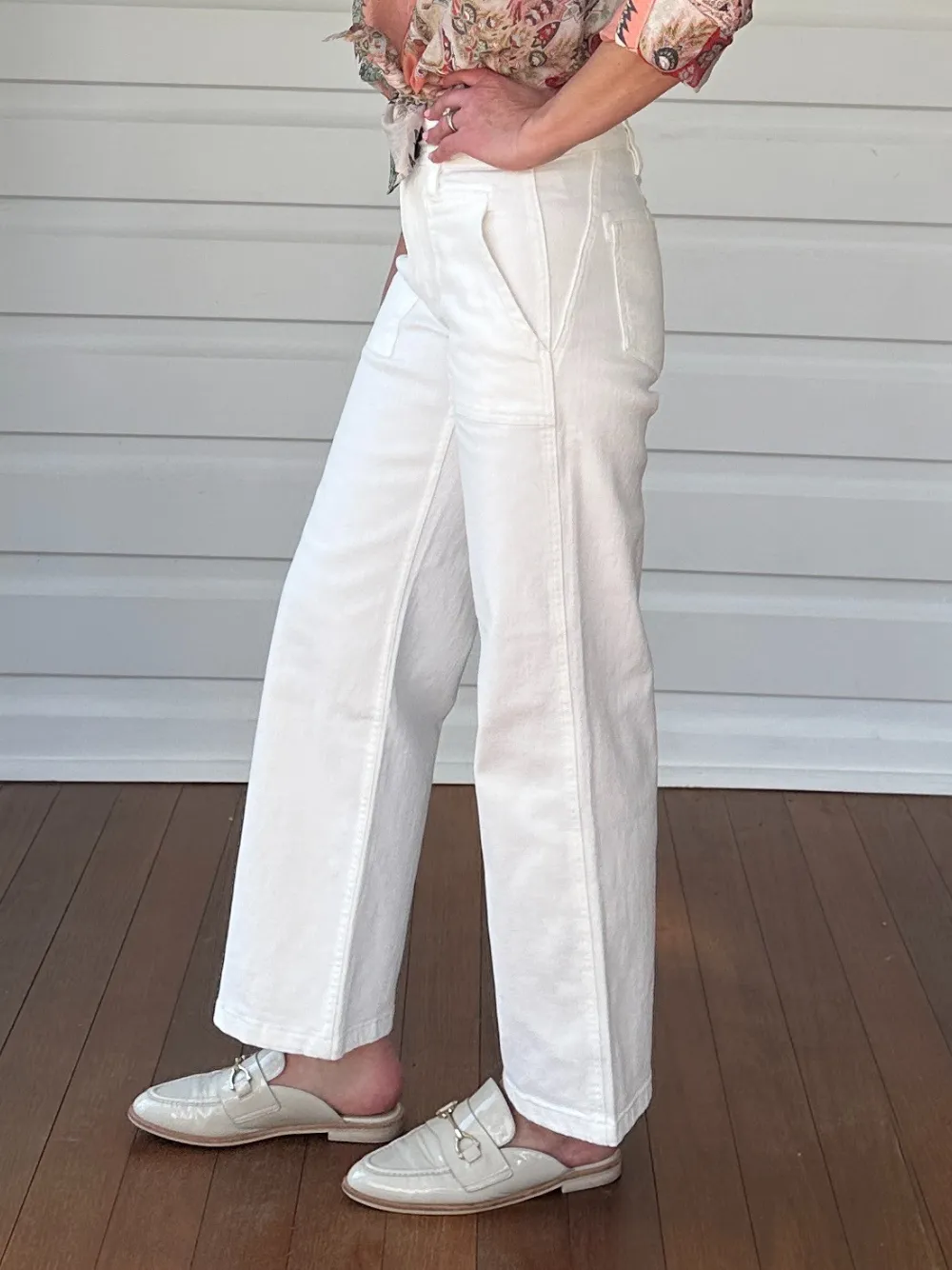Hudson High Rise Wide Leg Jean - Ivory