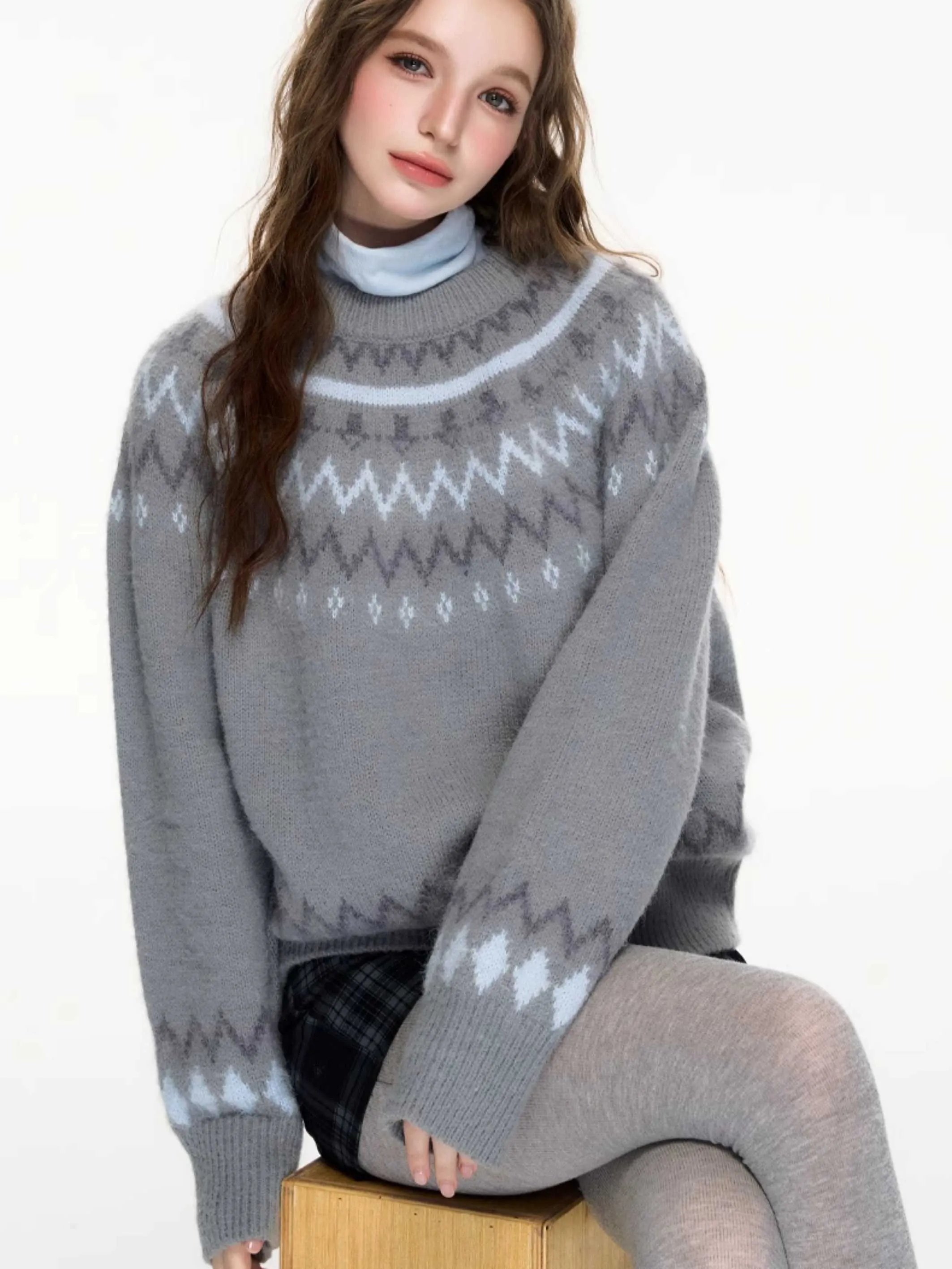 Jacquard pullover sweater【s0000010616】
