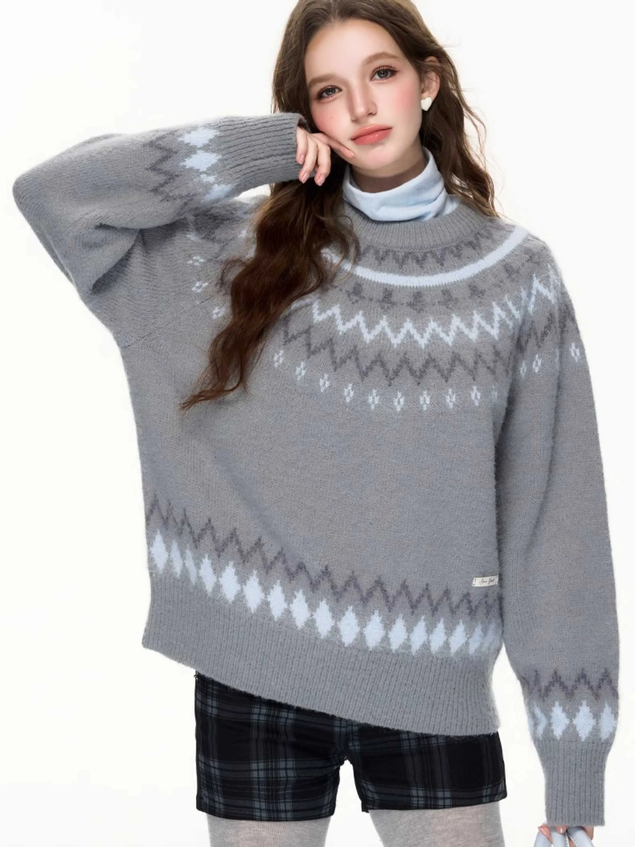 Jacquard pullover sweater【s0000010616】
