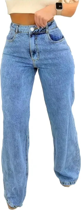 Jeans for Women Trendy Straight Wide Leg Denim Pants Vintage wash Boyfriend Casual Pockets Loose Jeans