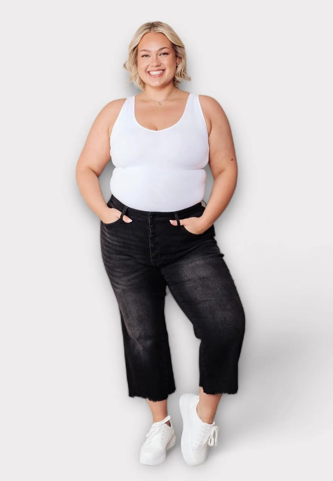 Judy Blue High Rise Button Fly Wide Leg Crop Jeans