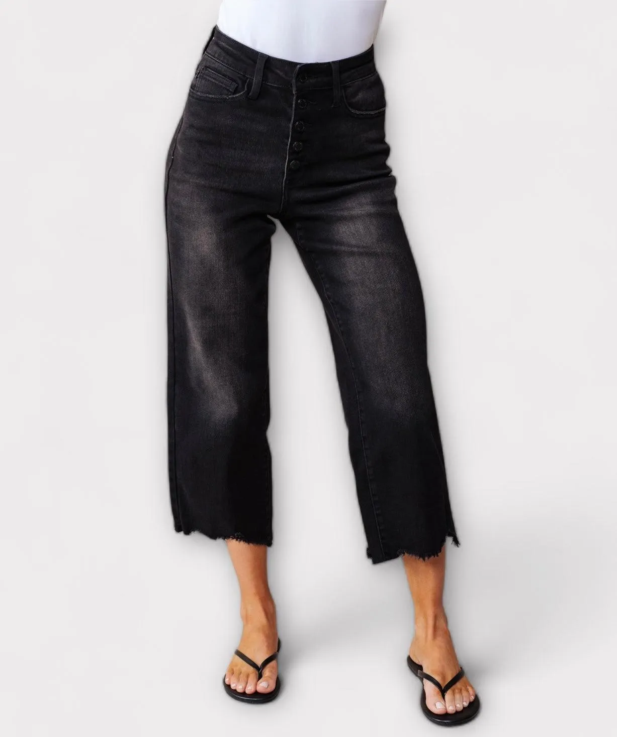 Judy Blue High Rise Button Fly Wide Leg Crop Jeans