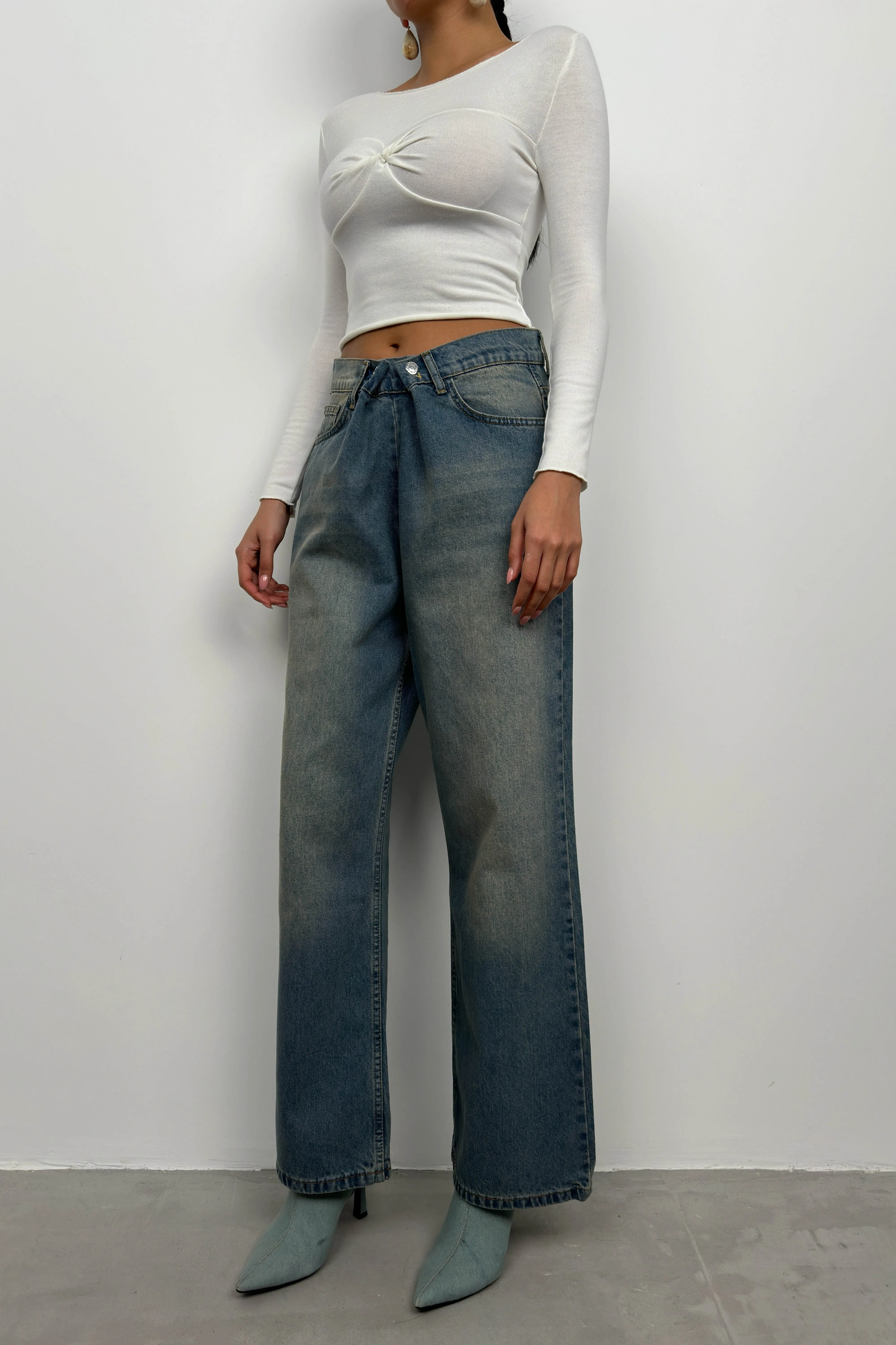 Low Waist Double Button Wide Leg Jeans