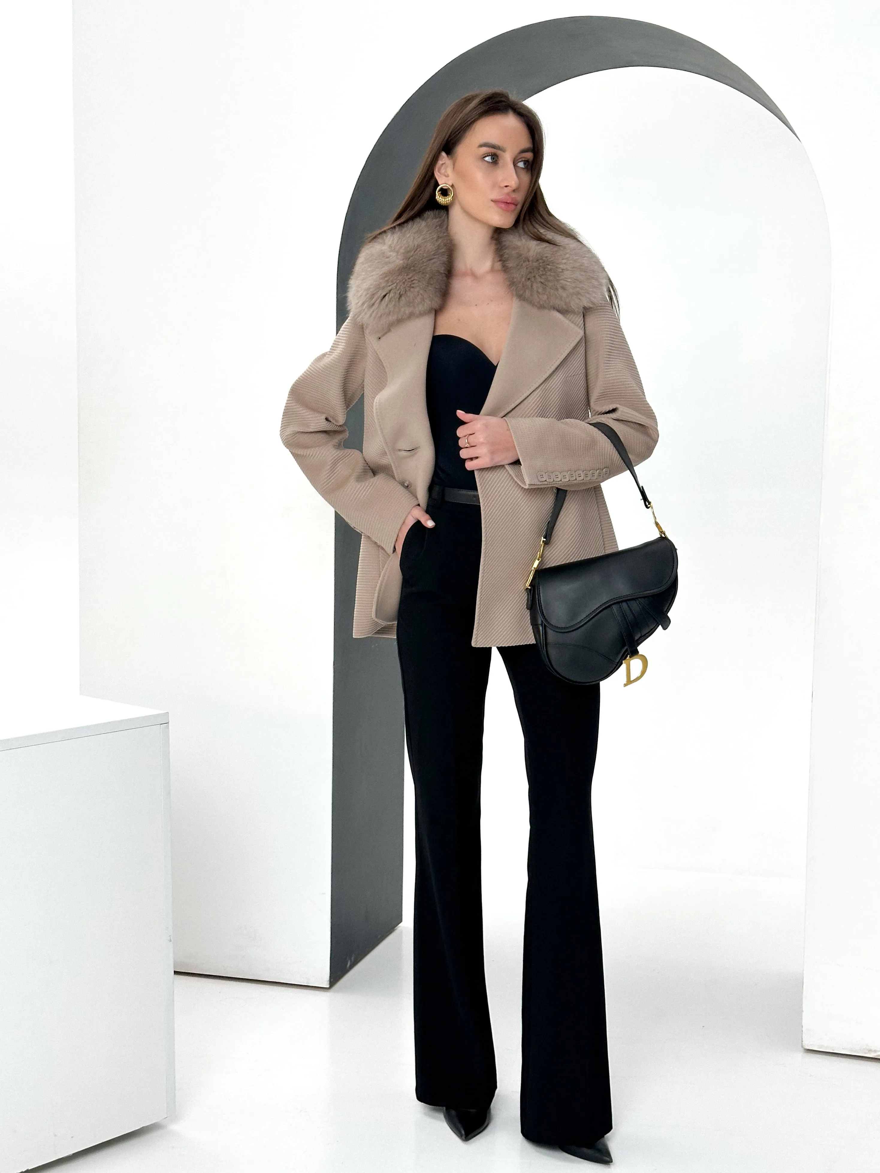 Lyndale Genuine Polar Fox Cashmere Wool Blend Coat