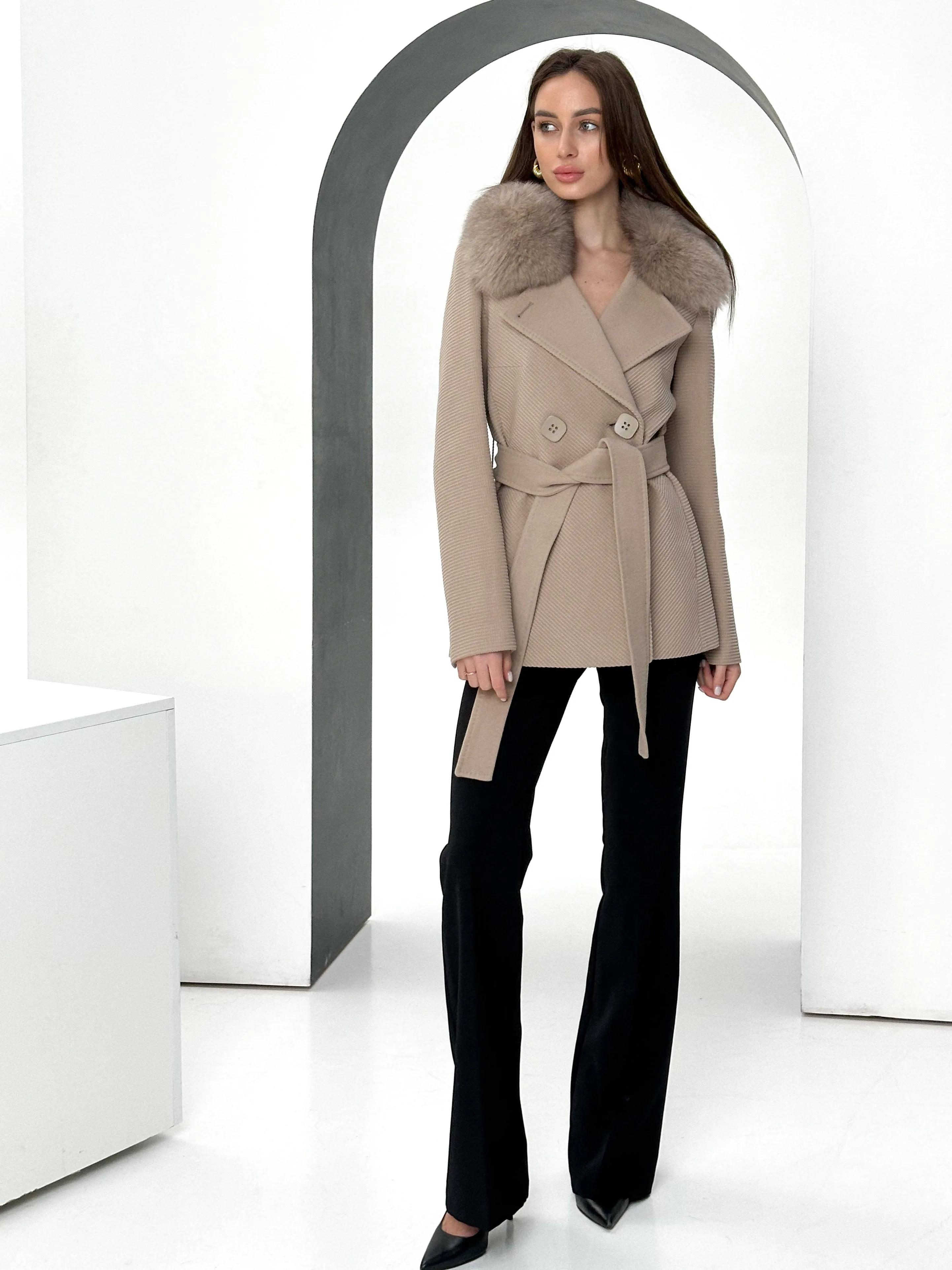 Lyndale Genuine Polar Fox Cashmere Wool Blend Coat