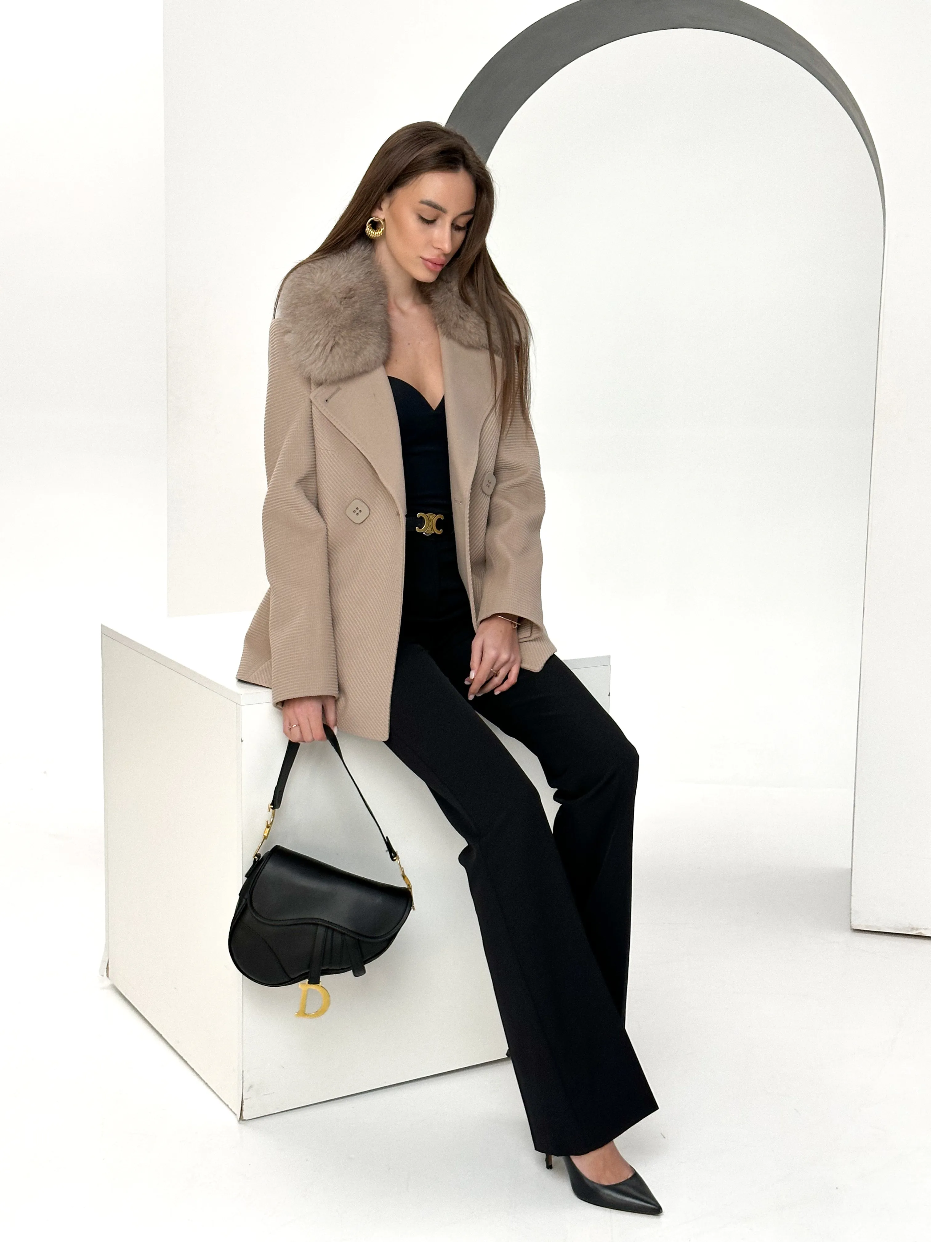 Lyndale Genuine Polar Fox Cashmere Wool Blend Coat