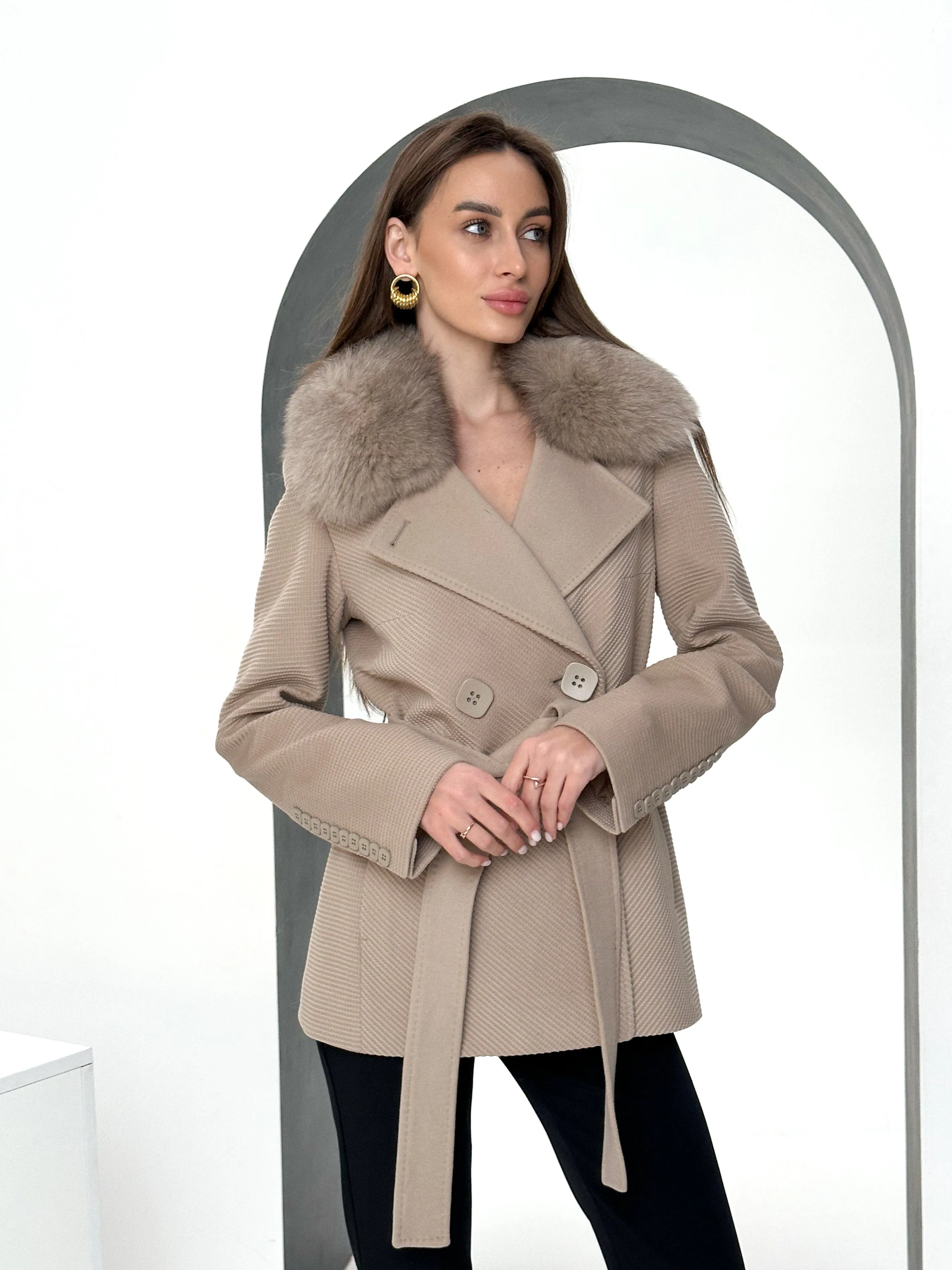 Lyndale Genuine Polar Fox Cashmere Wool Blend Coat