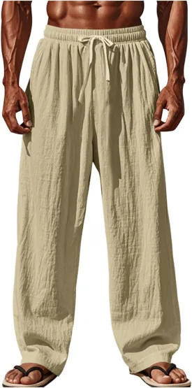 Mens Straight Loose Baggy Lightweight Lace Up Elastic Casual Yoga Sweatpants Travel Lounge Beach Trousers Pants