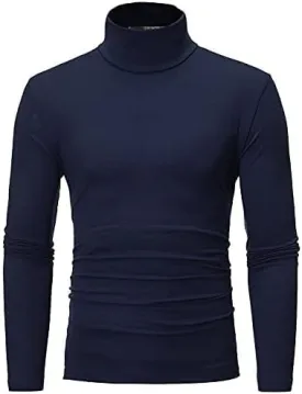 Men's Turtleneck Top Slim Fit Solid Base Thin Sweater Casual Long Sleeve Underwear Tops Male Cozy Blouse T-Shirt