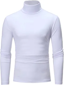 Men's Turtleneck Top Slim Fit Solid Base Thin Sweater Casual Long Sleeve Underwear Tops Male Cozy Blouse T-Shirt
