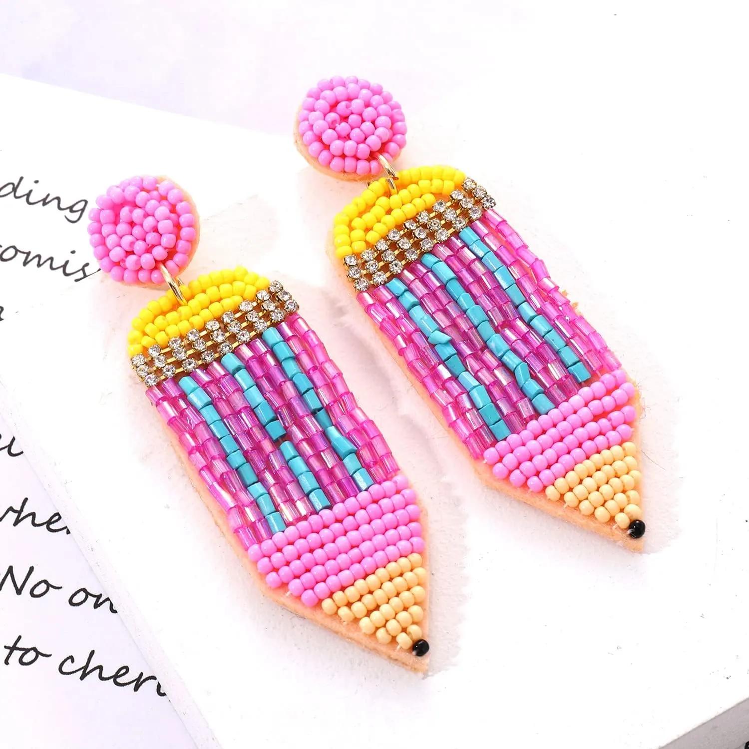 MOLOCH Beaded Teacher Earrings for Women Handmade Beaded Pencil Drop Dangle Earrings Teacher Appreciation Gifts Back To School Jewelry