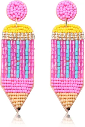 MOLOCH Beaded Teacher Earrings for Women Handmade Beaded Pencil Drop Dangle Earrings Teacher Appreciation Gifts Back To School Jewelry