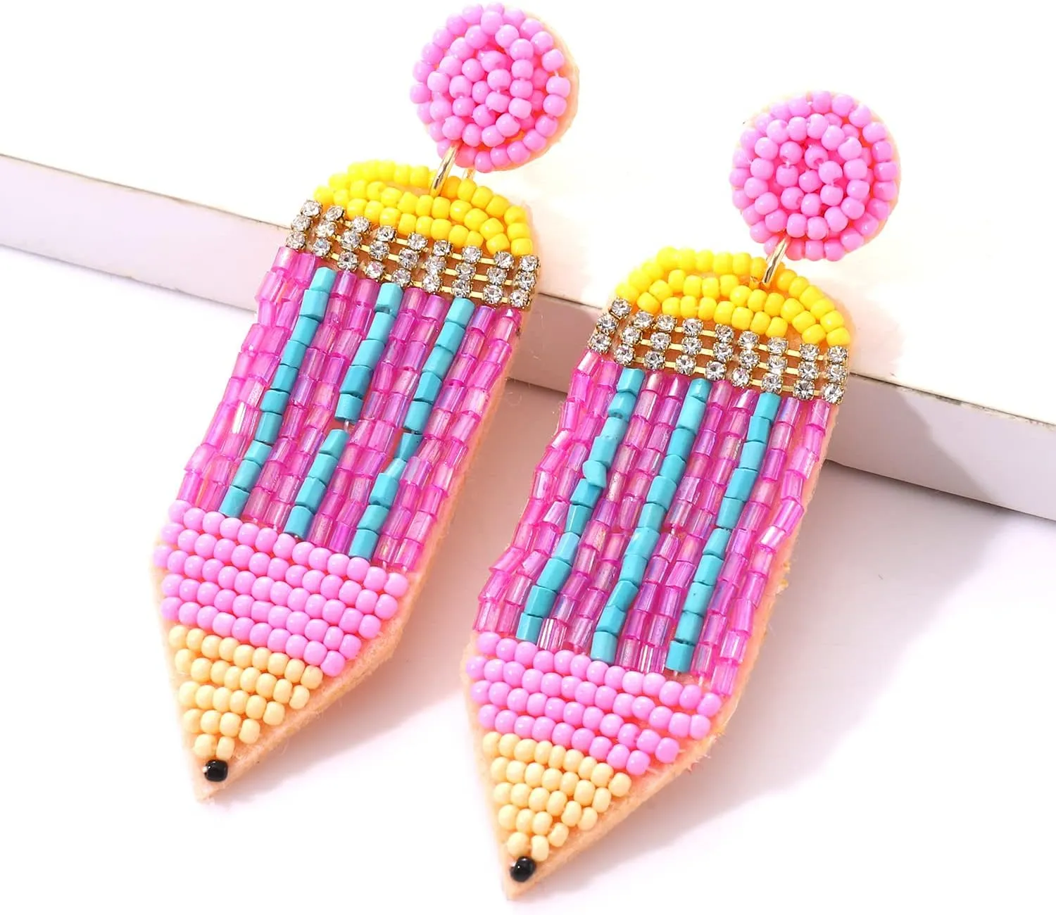 MOLOCH Beaded Teacher Earrings for Women Handmade Beaded Pencil Drop Dangle Earrings Teacher Appreciation Gifts Back To School Jewelry
