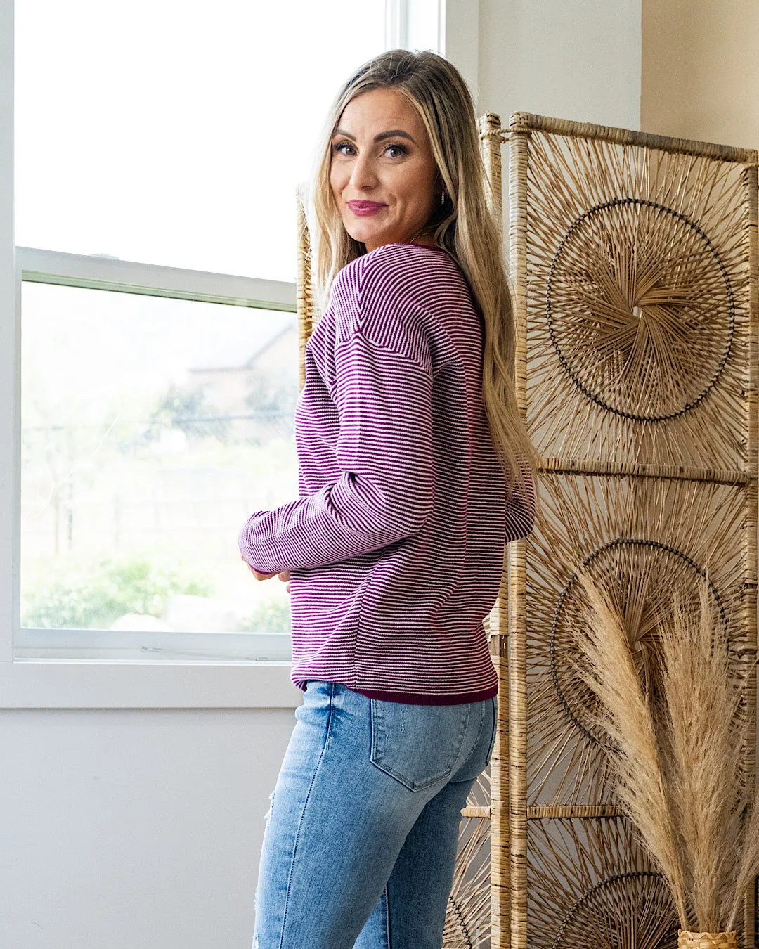 NEW! Esme Striped Sweater - Dark Magenta