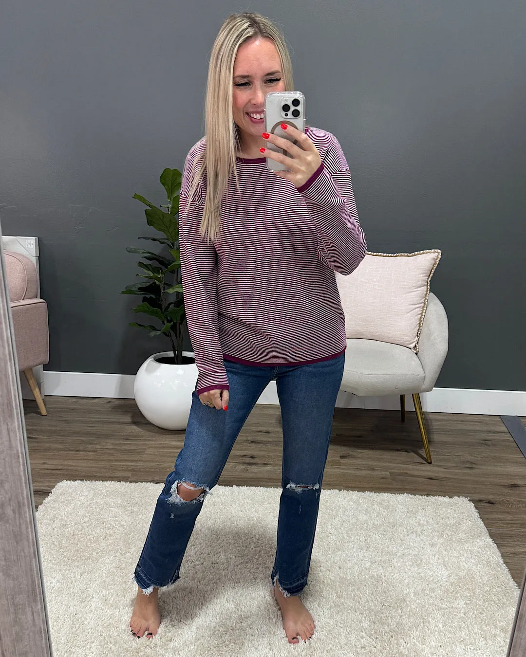 NEW! Esme Striped Sweater - Dark Magenta