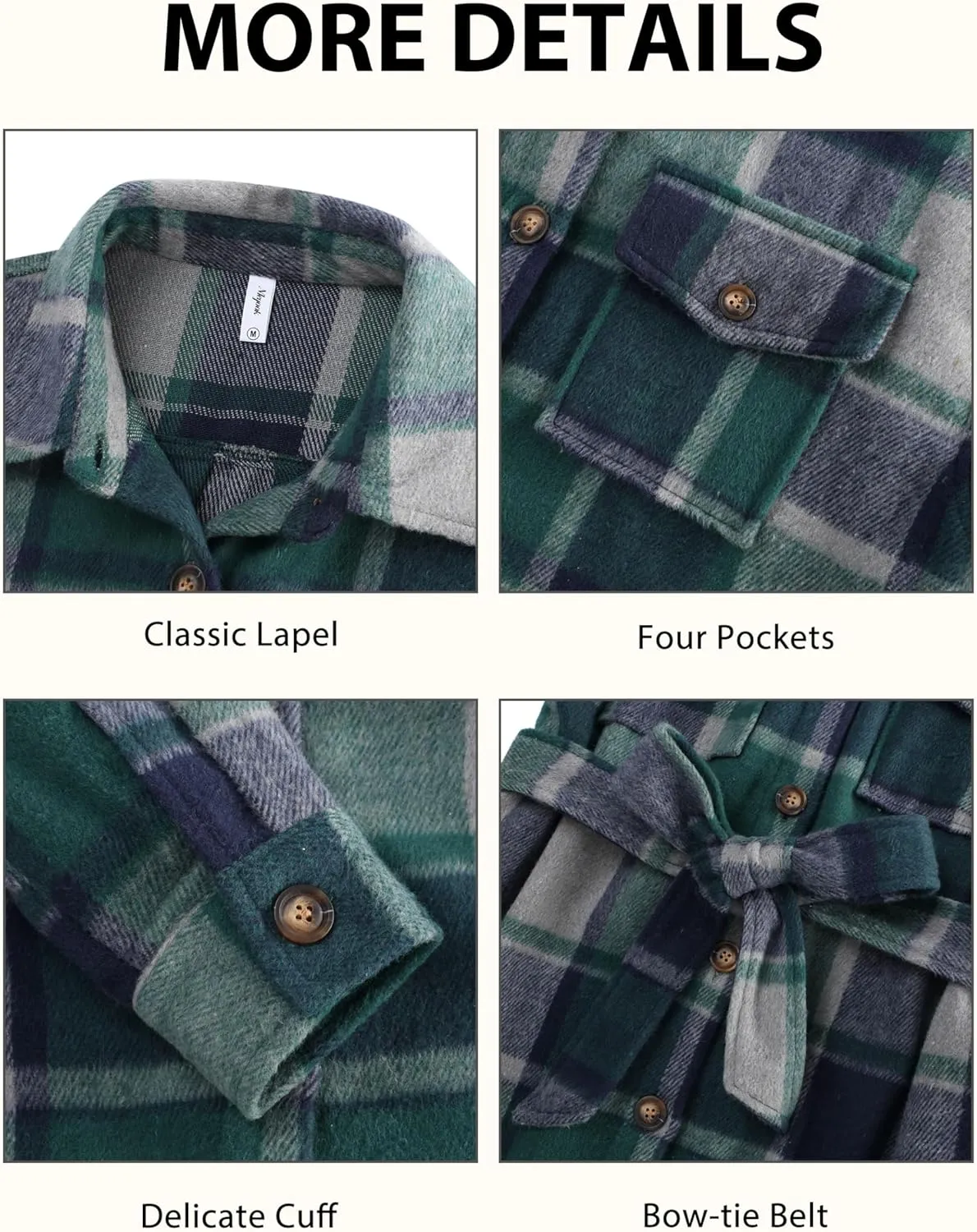 NIeyook Plaid Shacket Jacket Women Button Down Long Flannel Shirt Fall Oversized Jackets Casual Shaket Lapel Winter Coats