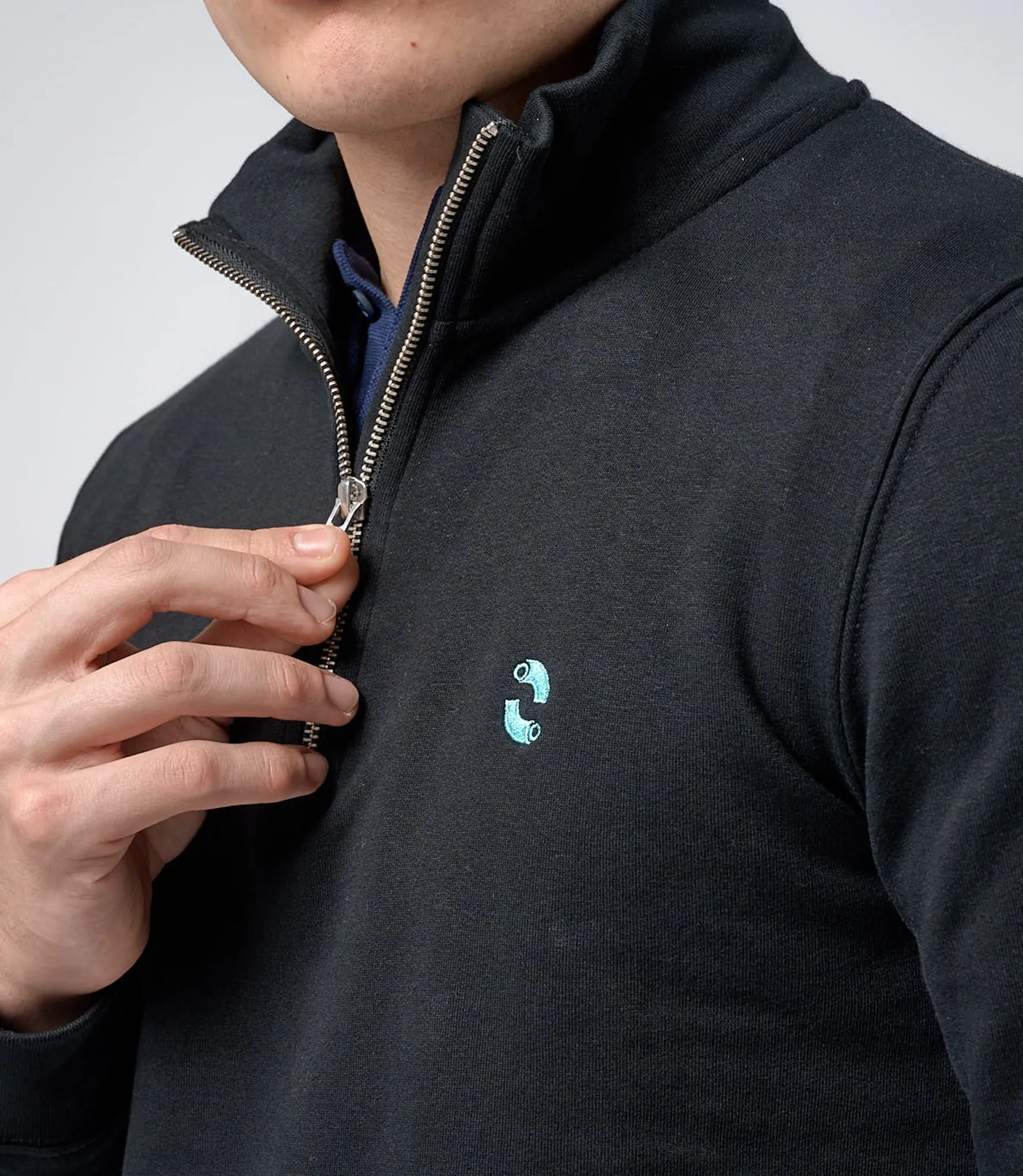 Omnitau Men's Hybrid Organic Cotton 1/4 Zip Mid Layer Fleece - Black