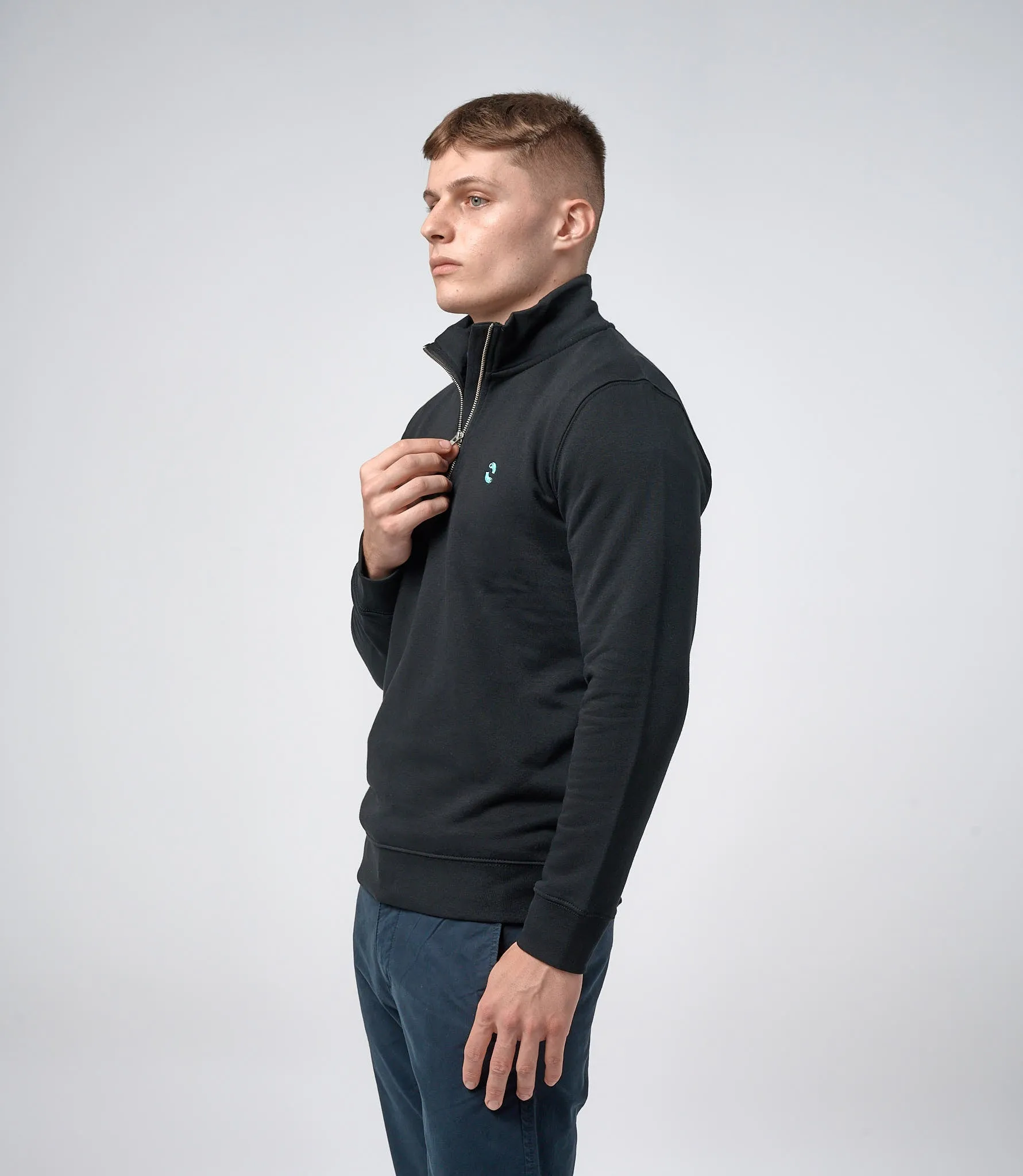 Omnitau Men's Hybrid Organic Cotton 1/4 Zip Mid Layer Fleece - Black