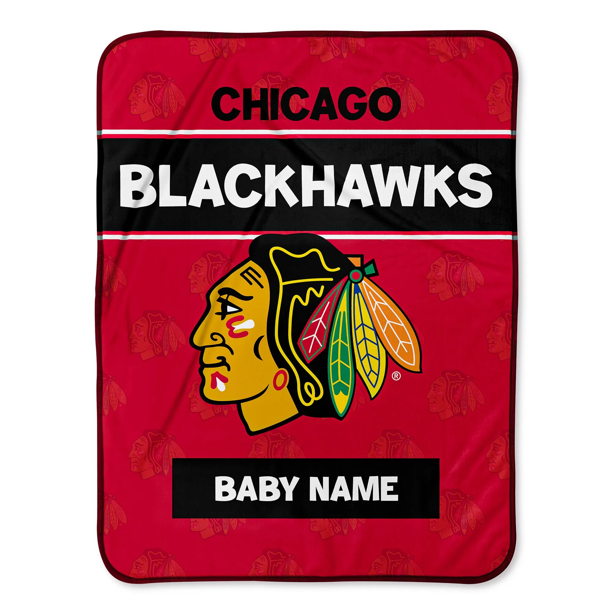 Personalized Chicago Blackhawks Emblem Baby Pixel Fleece Blanket
