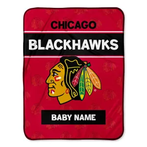 Personalized Chicago Blackhawks Emblem Baby Pixel Fleece Blanket