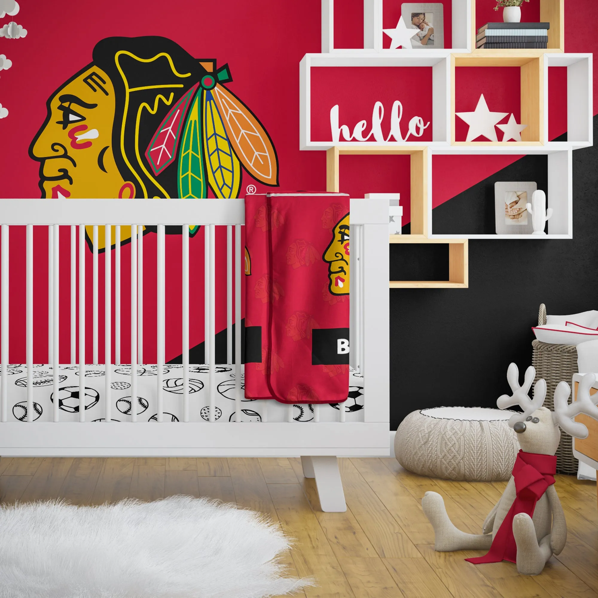 Personalized Chicago Blackhawks Emblem Baby Pixel Fleece Blanket