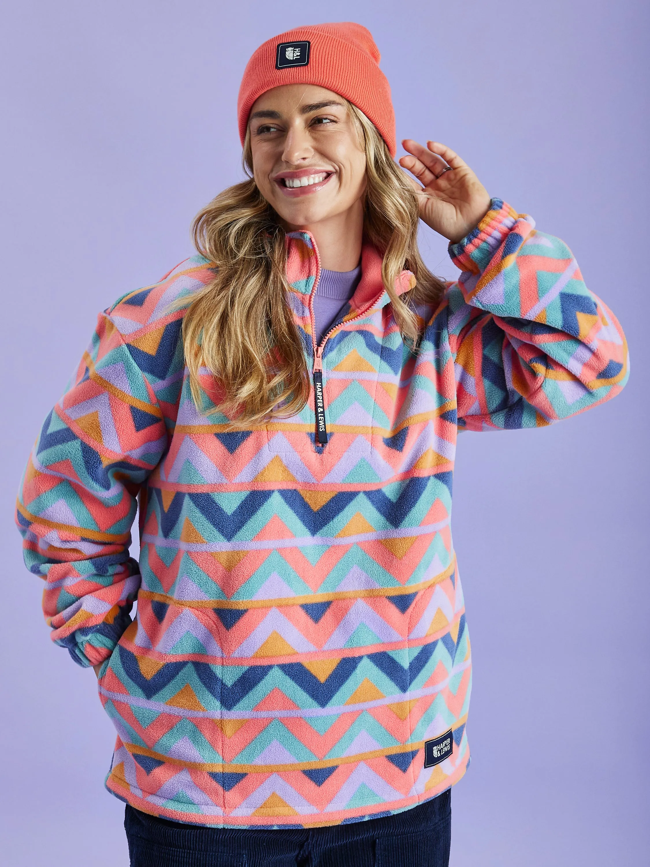 Coral & Airforce Retro Raver 1/4 Zip Fleece - Stylish and Comfortable Pullover Sweater
