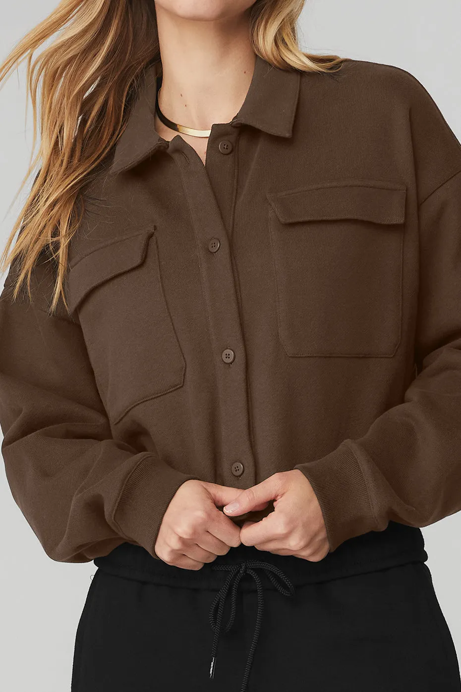 Renown Cropped Button-Up Pullover - Espresso