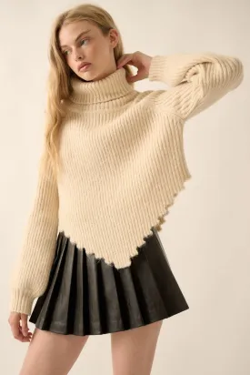 Rib Knit Bandana Hem Turtleneck Sweater
