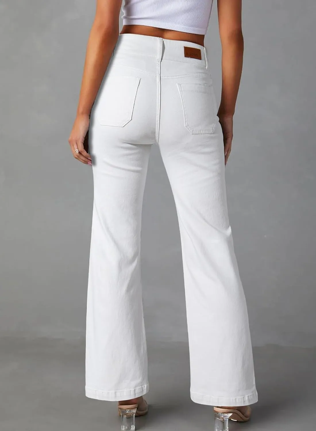 Sidefeel Women's Wide Leg Jeans High Waisted Tummy Control Stretchy Pockets Front Straight Leg Jeans