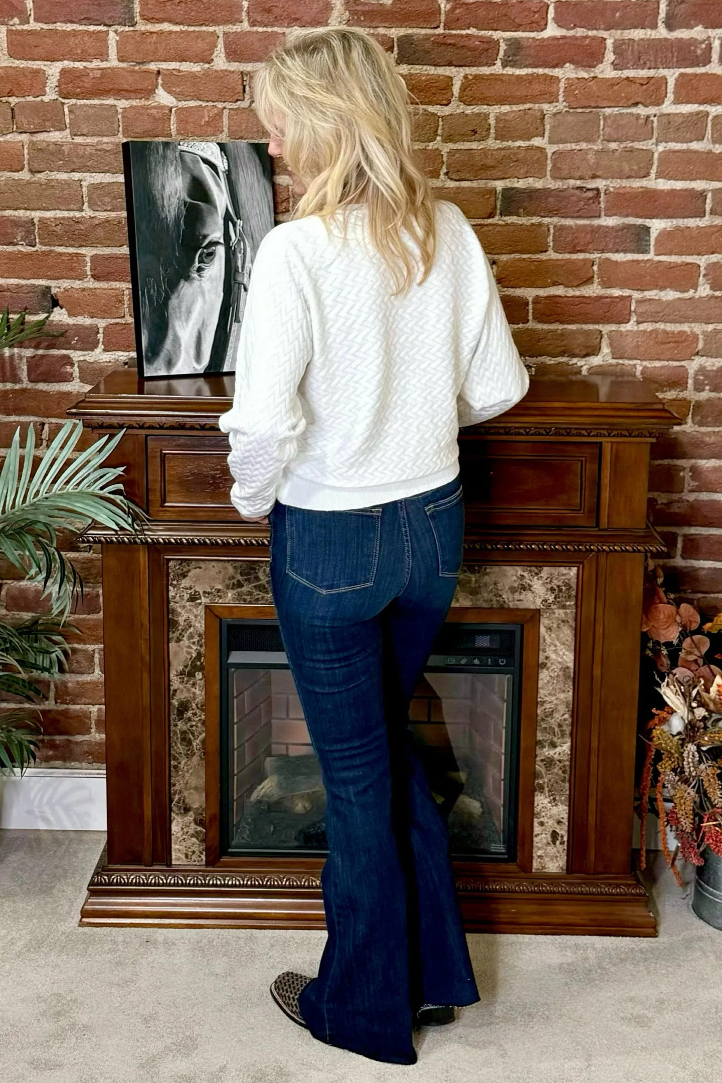 Soft Dolman Sleeved Herringbone Pullover Off White