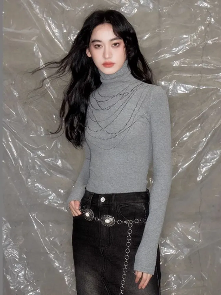 Stacked masonry necklace turtleneck bottoming shirt【s0000005618】