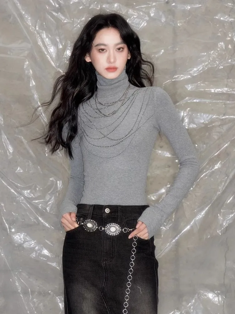 Stacked masonry necklace turtleneck bottoming shirt【s0000005618】