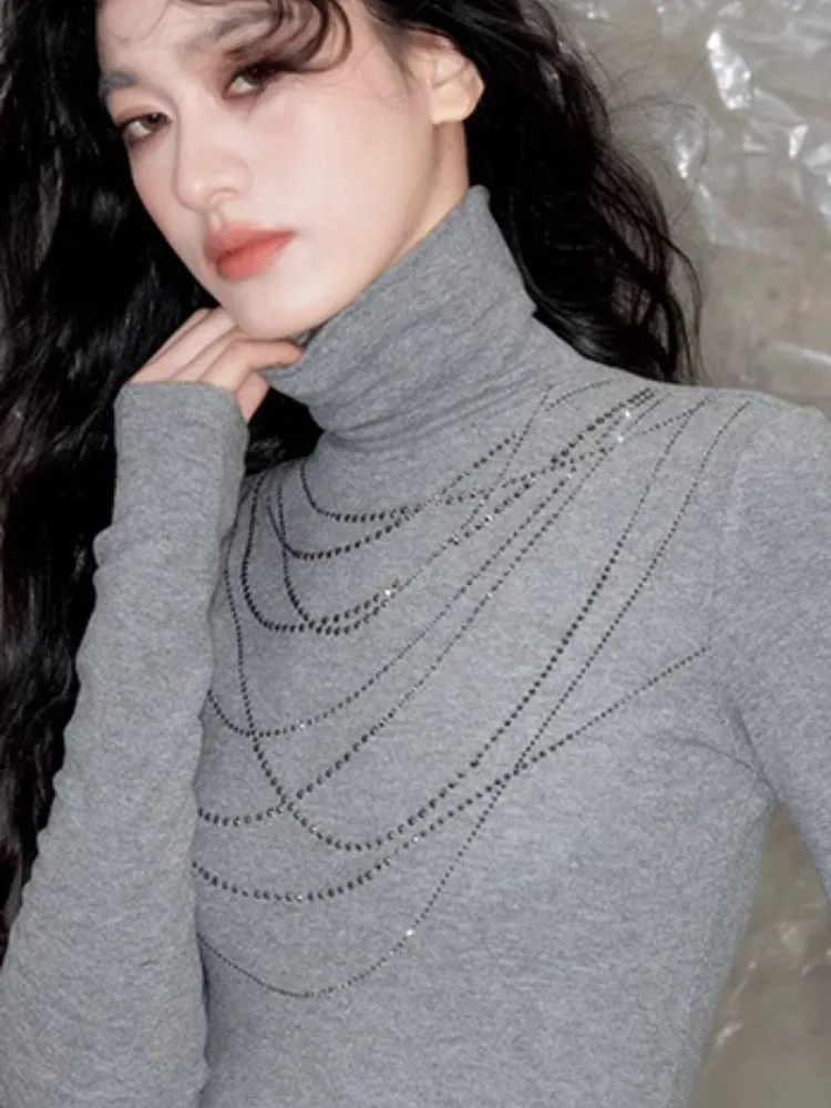Stacked masonry necklace turtleneck bottoming shirt【s0000005618】