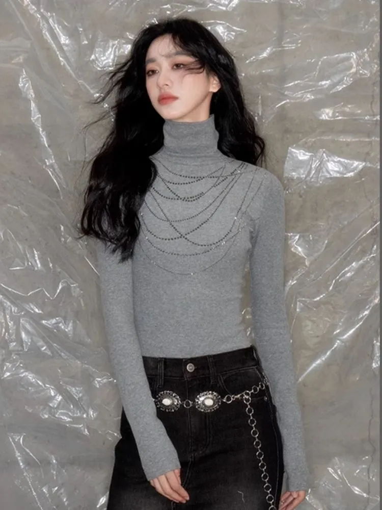Stacked masonry necklace turtleneck bottoming shirt【s0000005618】
