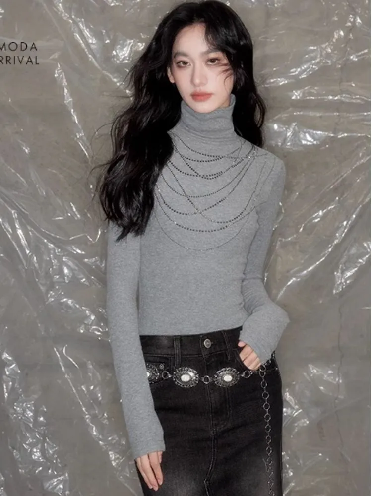 Stacked masonry necklace turtleneck bottoming shirt【s0000005618】