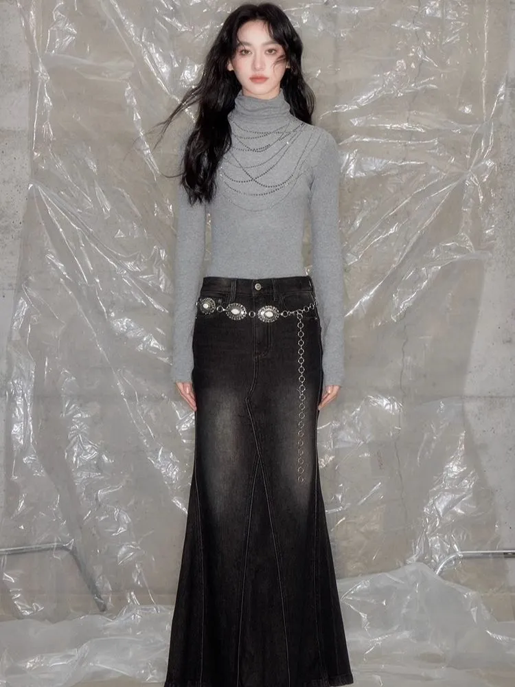 Stacked masonry necklace turtleneck bottoming shirt【s0000005618】